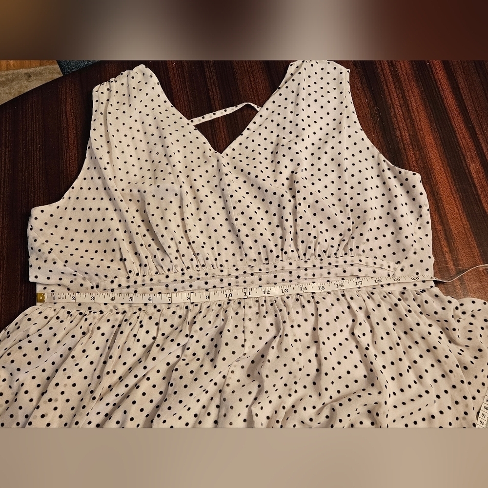 Lane Bryant White Polka Dot Dress Knee Length Sleeveless V Neck Empire Waist 20 - Picture 7 of 15